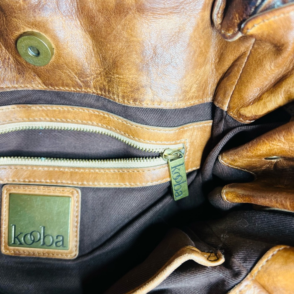Kooba Brown Leather Shoulder Bag with Gold Accents - Picture 4 of 7
